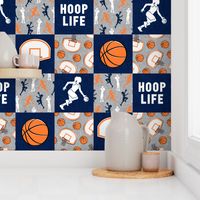 HOOP LIFE - womens/girls basketball patchwork - wholecloth - navy and orange  - LAD20