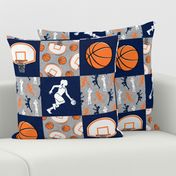 women's/girl's basketball patchwork - wholecloth - navy and orange  - LAD20