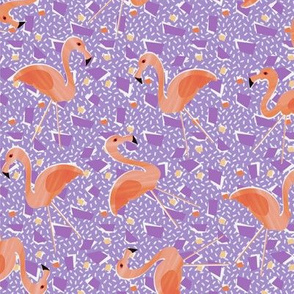 Ditsy lawn flamingos - purple