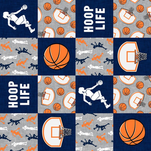 HOOP LIFE - womens/girls basketball patchwork - wholecloth - navy and orange (90) - LAD20