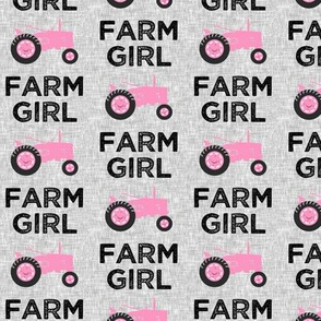 Farm Girl - Tractor pink on grey - C20BS
