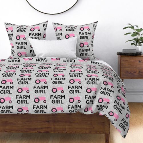 (large scale) Farm Girl - Tractor pink on grey - C20BS