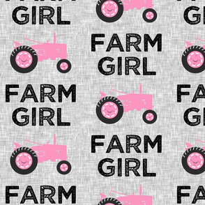 (large scale) Farm Girl - Tractor pink on grey - C20BS