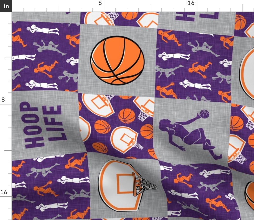 HOOP LIFE - women's/girl's basketball patchwork - wholecloth - purple and orange (90) - LAD20