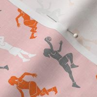 (small scale) women's basketball players - girls basketball - grey and orange on pink - LAD20