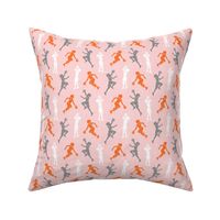 (small scale) women's basketball players - girls basketball - grey and orange on pink - LAD20