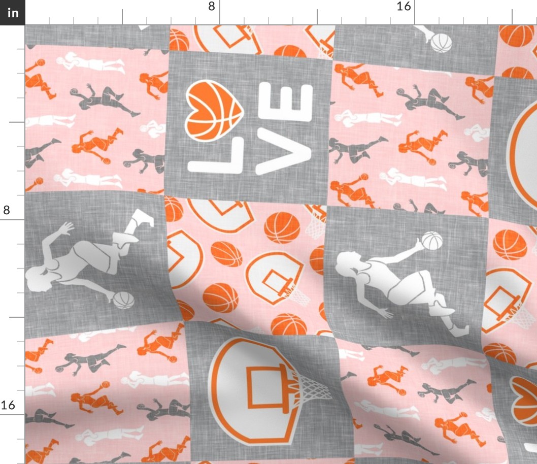 basketball LOVE - women's/girl's basketball patchwork - wholecloth - pink (90) - LAD20