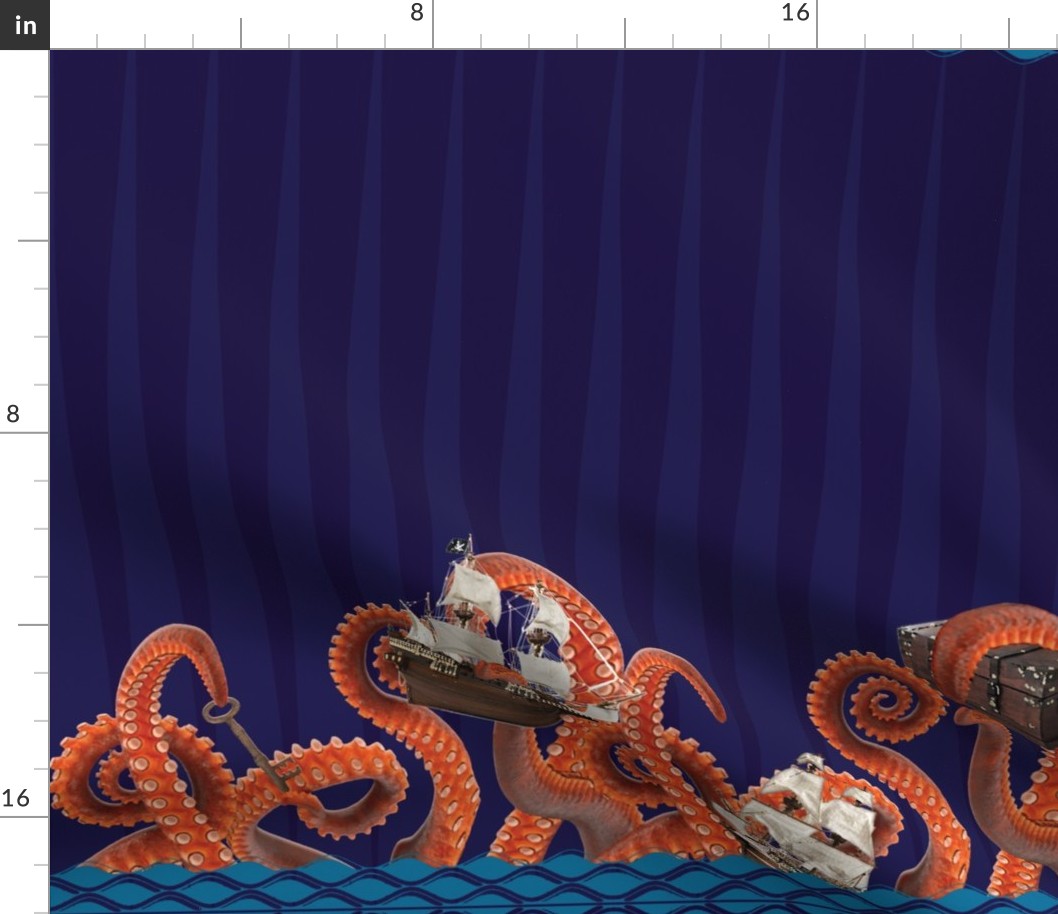 Steampunk Octopus Border Print Fabric