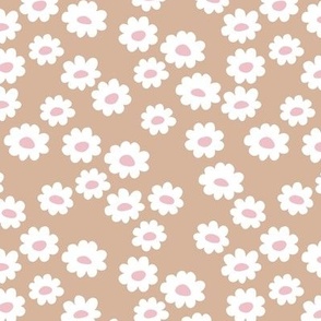 Small gardenia flowers - neutral boho blossom pink white on beige