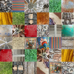 photographic texture collage, rainbow and neutral colors, medium scale