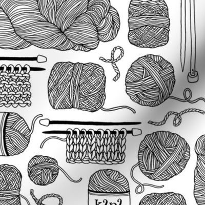 knitting - black + white - coloring book