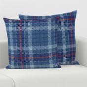 Thin Cross Line Plaid in Blues with Red