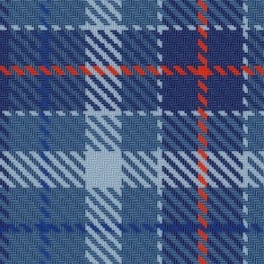 Thin Cross Line Plaid in Blues with Red