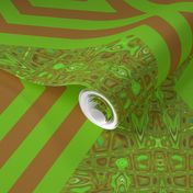 DMDC2  - XL - Diamond Chain Stripes with Mirrored Abstract Backdrop in Brown and Green