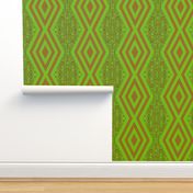 DMDC2  - XL - Diamond Chain Stripes with Mirrored Abstract Backdrop in Brown and Green
