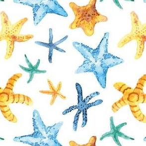 Tossed Coastal Watercolor Starfish