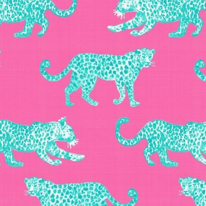 Leopard Parade Aqua on hot pink