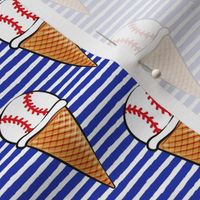 baseball ice cream cones - blue  stripes - summer sports - LAD20