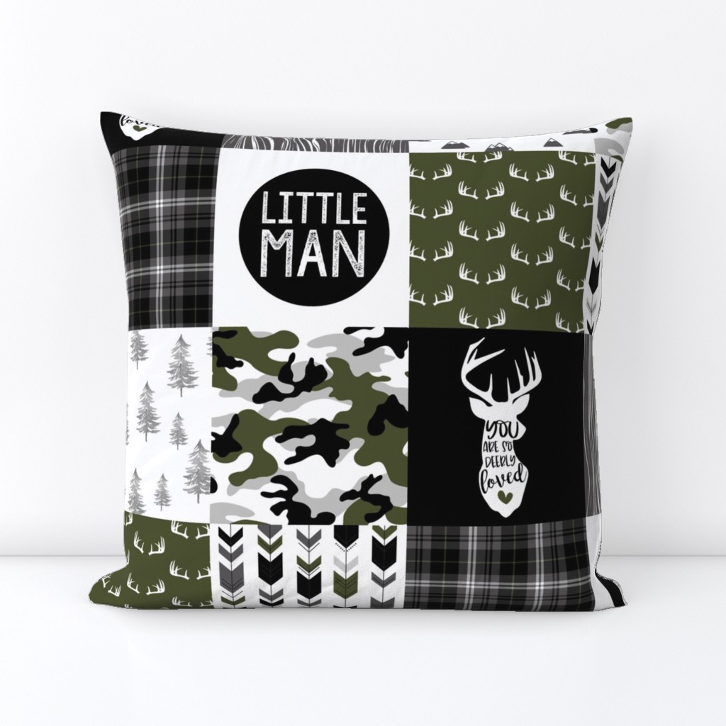 Little Man//Deerly Loved//Green&Black - Wholecloth Cheater Quilt