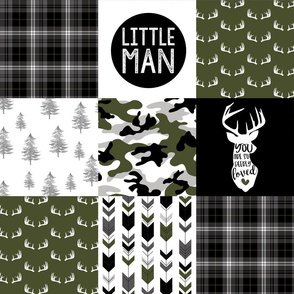 Little Man//Deerly Loved//Green&Black - Wholecloth Cheater Quilt