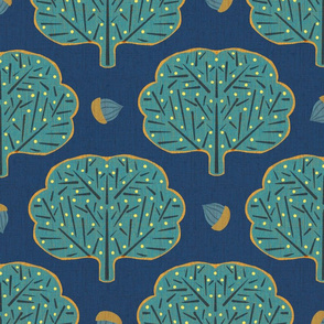 Stamped Trees and Acorns Blue