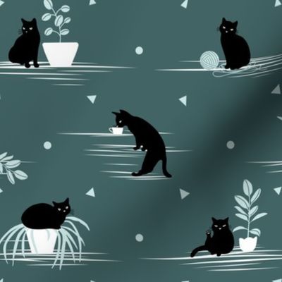 When the Black Cat is Alone at Home (Dark Green) 