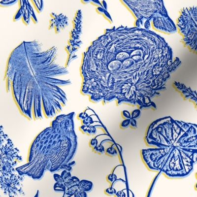 whimsical garden birds toile