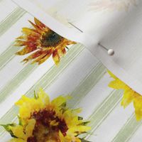 7” Sunflowers on stripes - light green