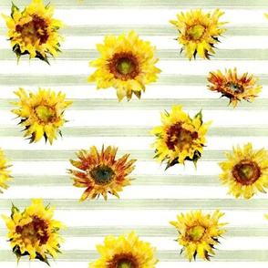 7” Sunflowers on stripes - light green