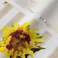 Sunflowers on beige strips - watercolor florals