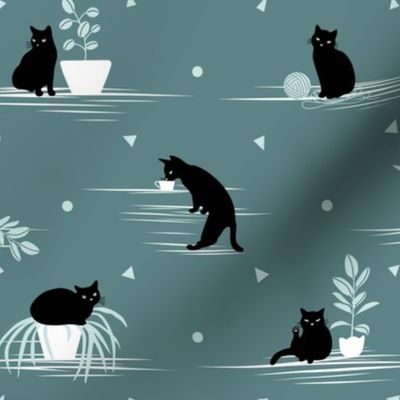 When the Black Cat is Alone at Home (Light Green)