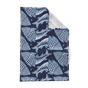 Bali Batik Fish Sarong Block Print Navy and Blue