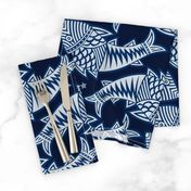 Bali Batik Fish Sarong Block Print Navy and Blue