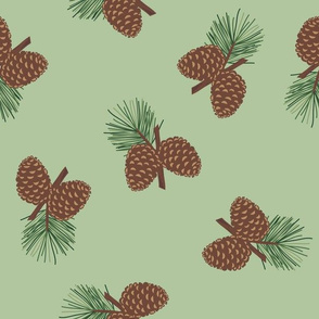 Pine Cones on Green Med