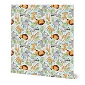 Jungle Animals (blue wash) - Kids Safari Animal Nursery Bedding, Lion Elephant Giraffe Zebra Rhino Cheetah