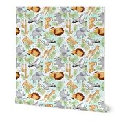 Jungle Animals (mint wash) - Kids Safari Animal Nursery Bedding, Lion Elephant Giraffe Zebra Rhino Cheetah, SMALLER scale