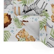 Jungle Animals (white) - Kids Safari Animal Nursery Bedding, Lion Elephant Giraffe Zebra Rhino Cheetah