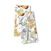 Jungle Animals (white) - Kids Safari Animal Nursery Bedding, Lion Elephant Giraffe Zebra Rhino Cheetah