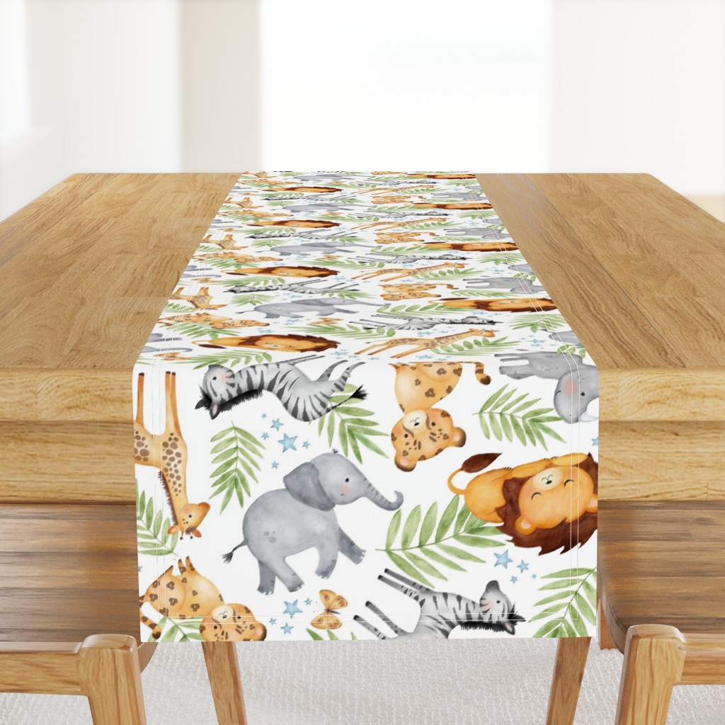 XL Jungle Animals (white) - Kids Safari Animal Nursery Bedding, Lion Elephant Giraffe Zebra Rhino Cheetah