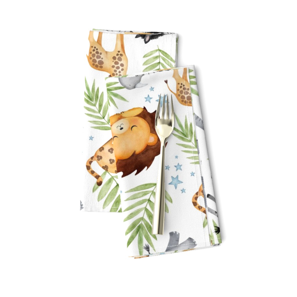 XL Jungle Animals (white) - Kids Safari Animal Nursery Bedding, Lion Elephant Giraffe Zebra Rhino Cheetah