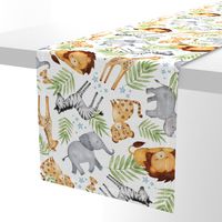 XL Jungle Animals (white) - Kids Safari Animal Nursery Bedding, Lion Elephant Giraffe Zebra Rhino Cheetah