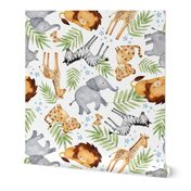 XL Jungle Animals (white) - Kids Safari Animal Nursery Bedding, Lion Elephant Giraffe Zebra Rhino Cheetah