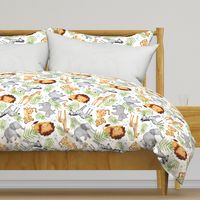 XL Jungle Animals (white) - Kids Safari Animal Nursery Bedding, Lion Elephant Giraffe Zebra Rhino Cheetah