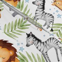 XL Jungle Animals (white) - Kids Safari Animal Nursery Bedding, Lion Elephant Giraffe Zebra Rhino Cheetah