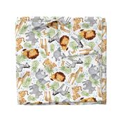 XL Jungle Animals (white) - Kids Safari Animal Nursery Bedding, Lion Elephant Giraffe Zebra Rhino Cheetah