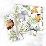 XL Jungle Animals (white) - Kids Safari Animal Nursery Bedding, Lion Elephant Giraffe Zebra Rhino Cheetah