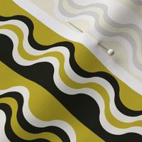 Sea Shell Waves in mustard yellow green and black