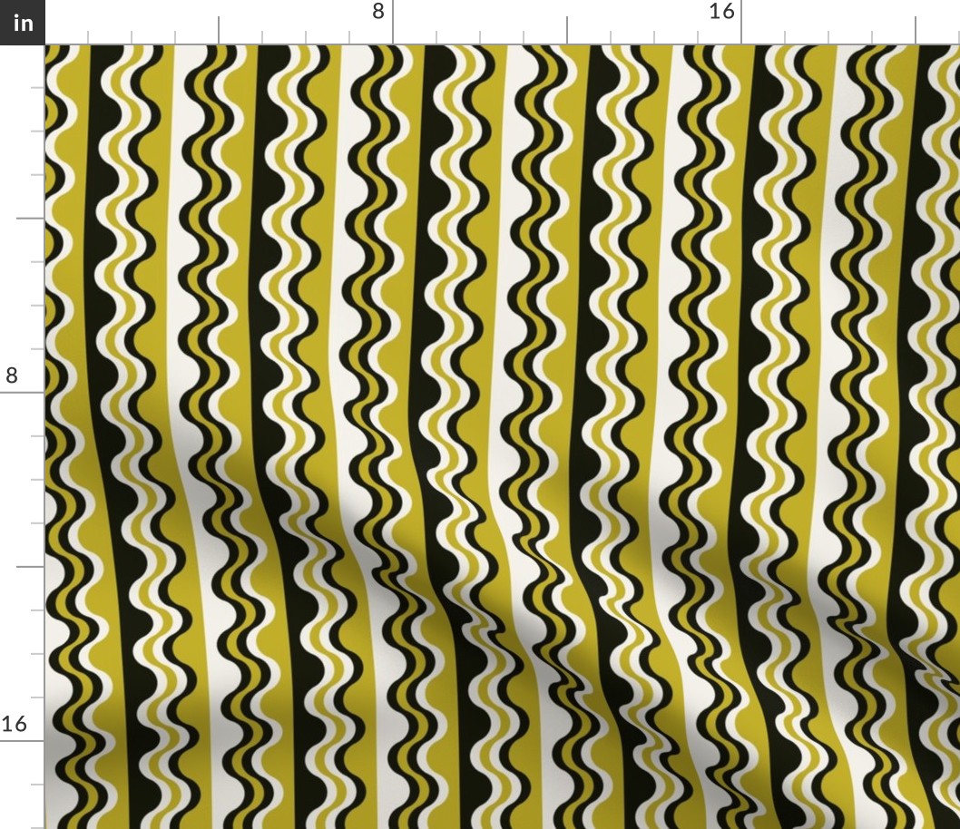 Sea Shell Waves in mustard yellow green and black
