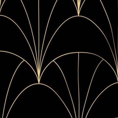DELICATE ART DECO FANS - GOLD ON BLACK - EXTRA LARGE SCALE