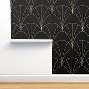 DELICATE ART DECO FANS - GOLD ON BLACK - EXTRA LARGE SCALE